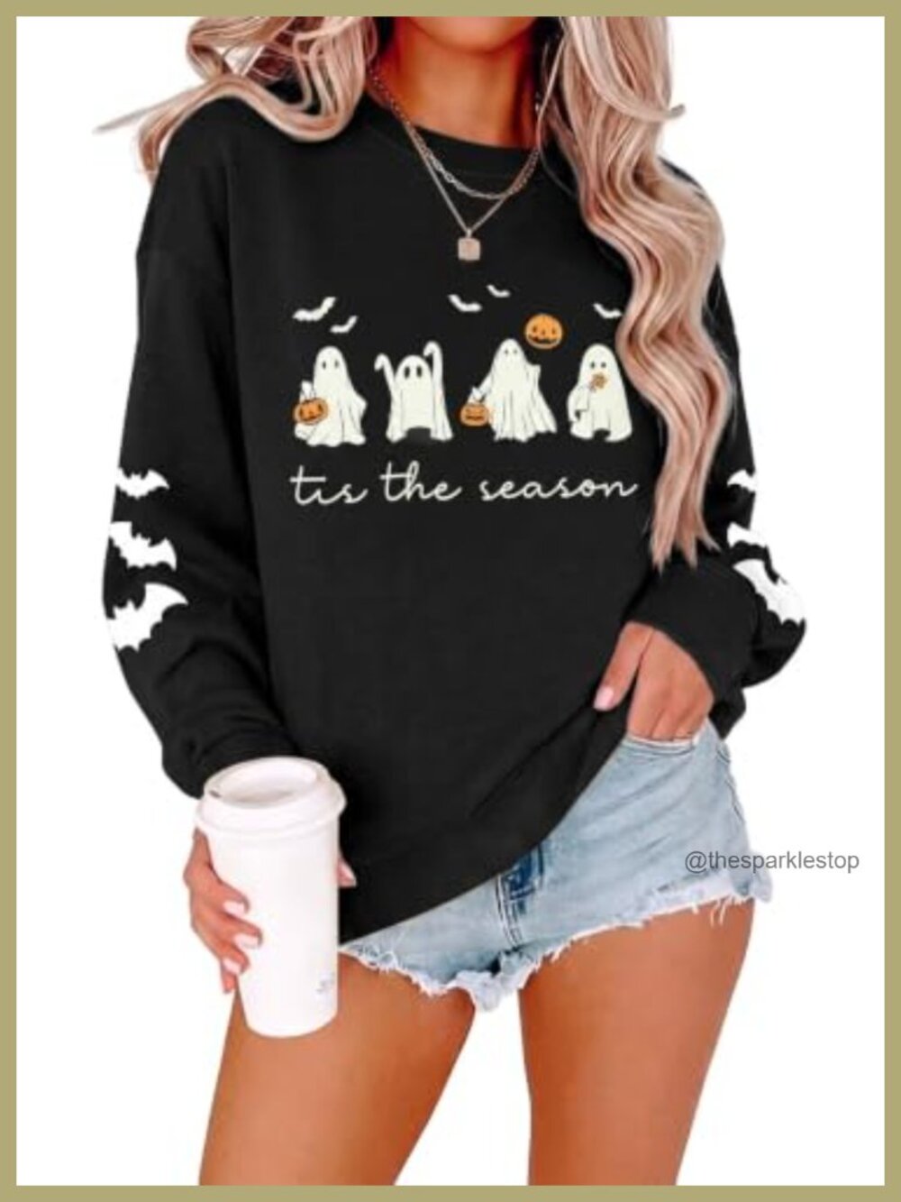 Women's Halloween Ghost Pumpkin Crewneck Long Sleeve Sweatshirt Pullover Top